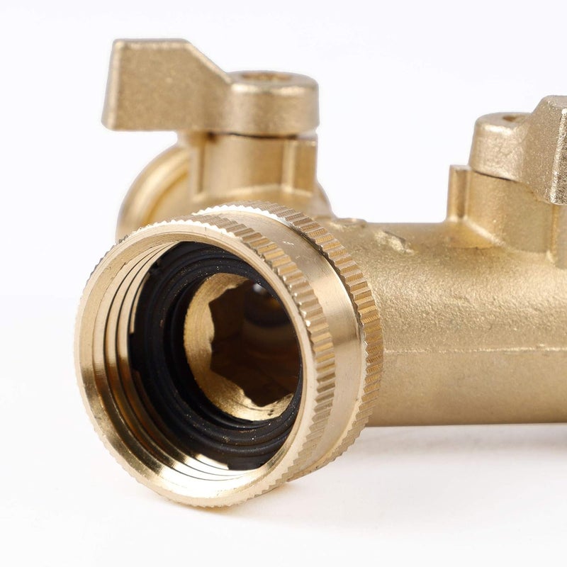 Triumpeek 3/4"" Brass 2 Way Hose Splitter  Brass 2 Way Garden Hose Connector with 2 Pcs Garden Hose Coiled Spring Protectors and 6 Rubber Washers - Image 5